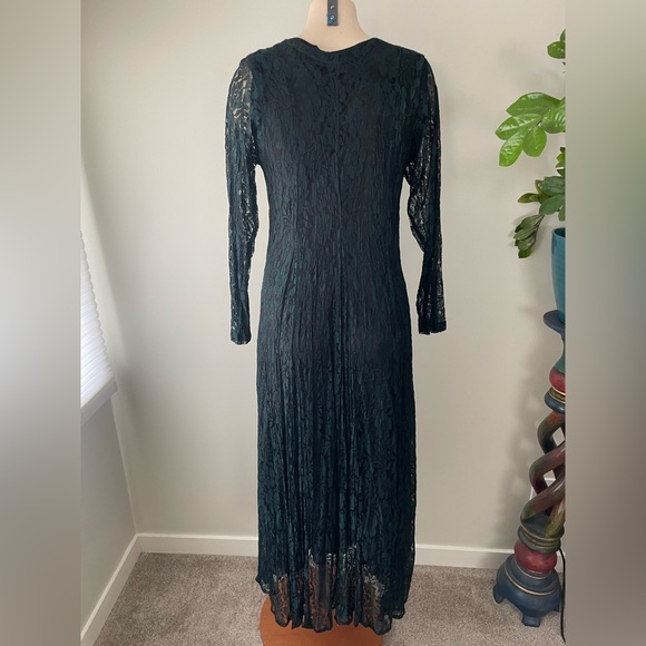 Vintage Essa Donna Green Lace Maxi Dress Witchy Gothic Whimsical 90s Wiccan - Picture 2 of 11